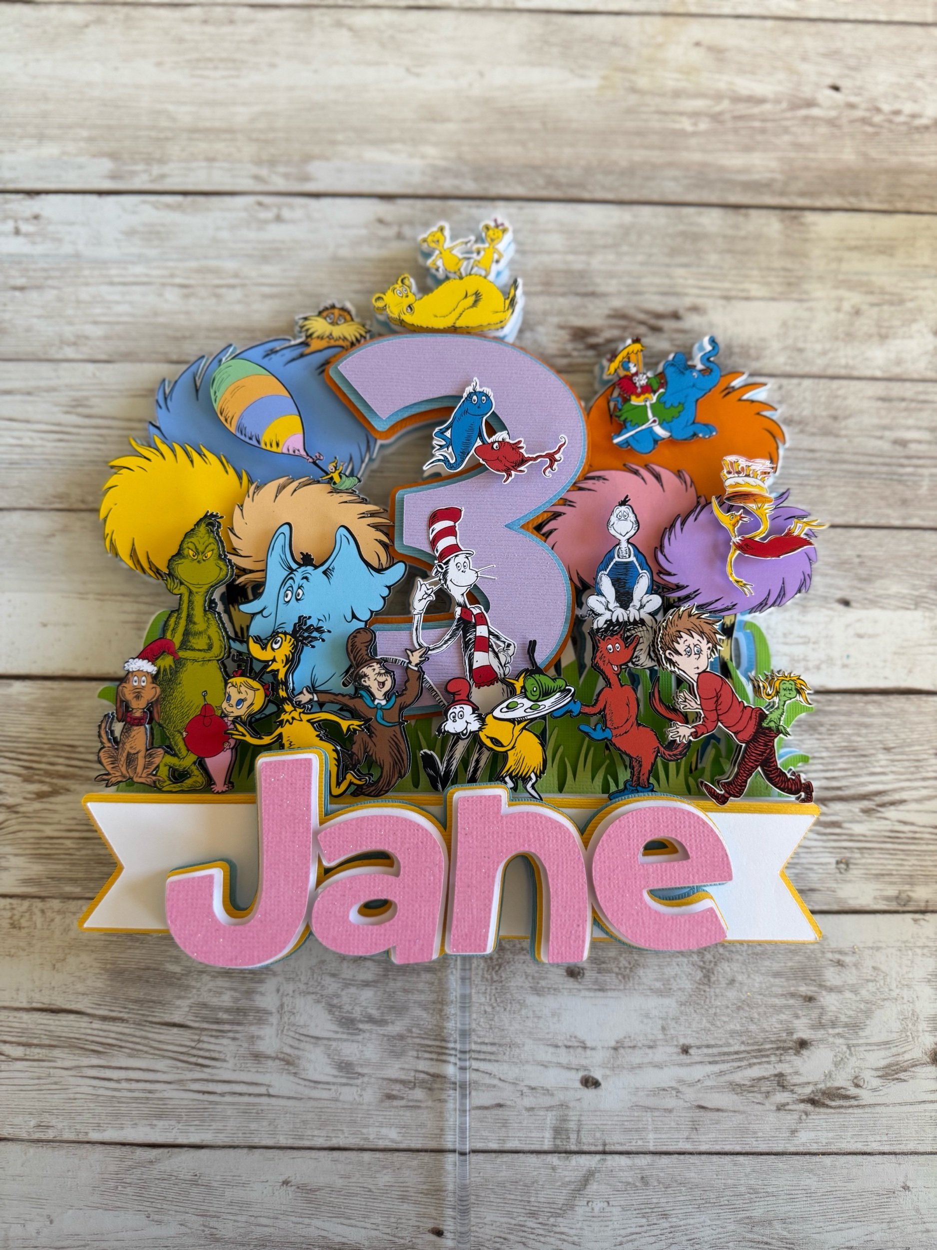 Pink Dr Seuss Cake Topper