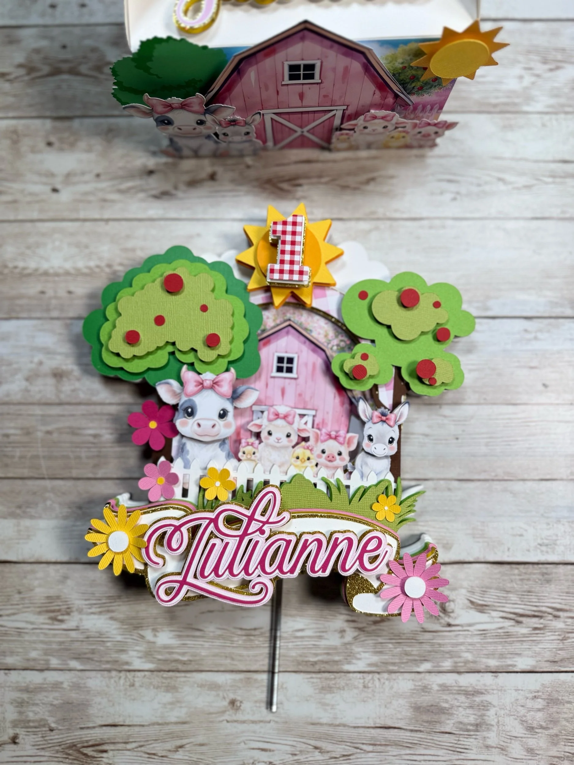 Pink Farm Cake Topper
