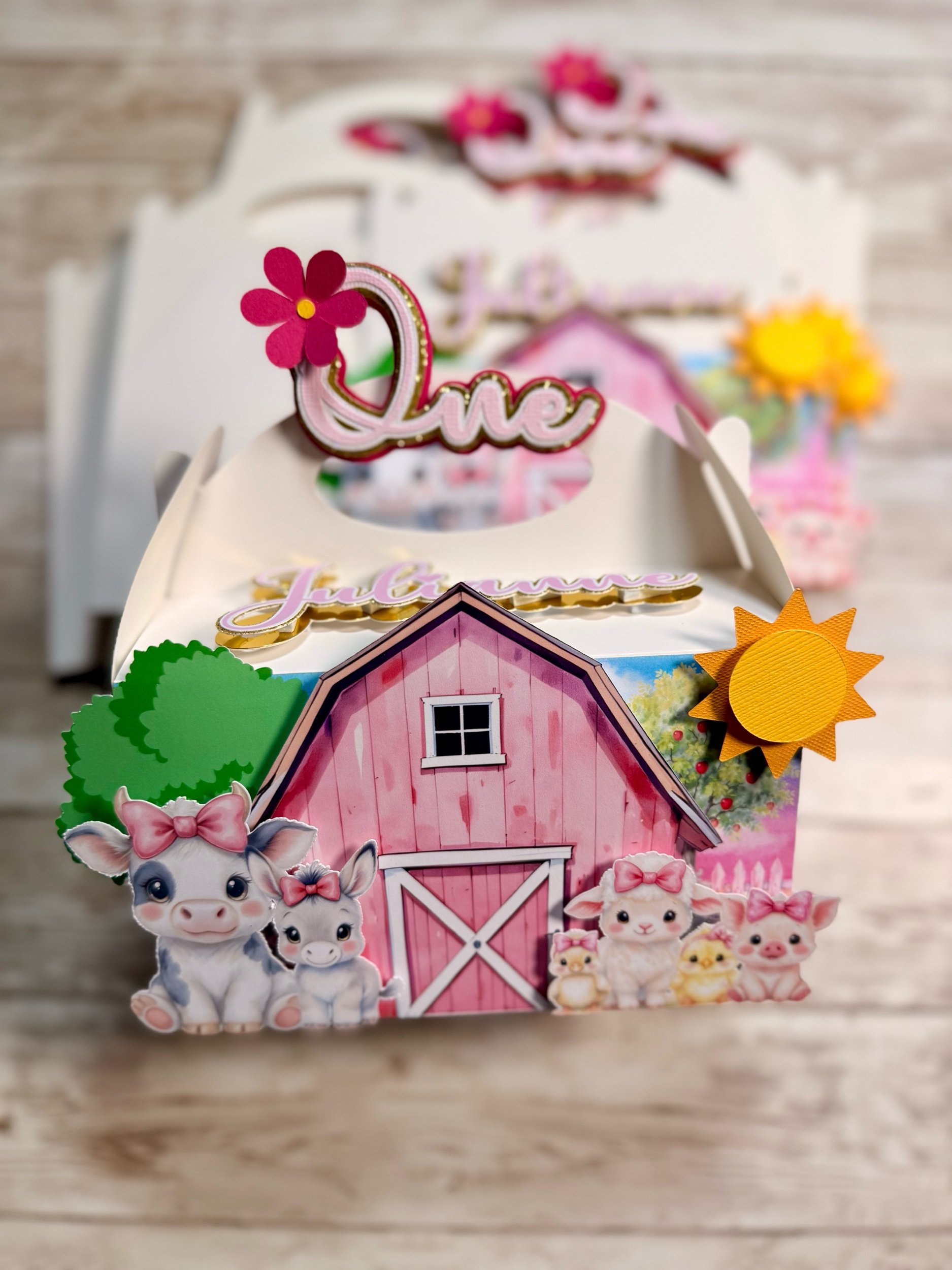 Personalized Pink Farm Favor Boxes
