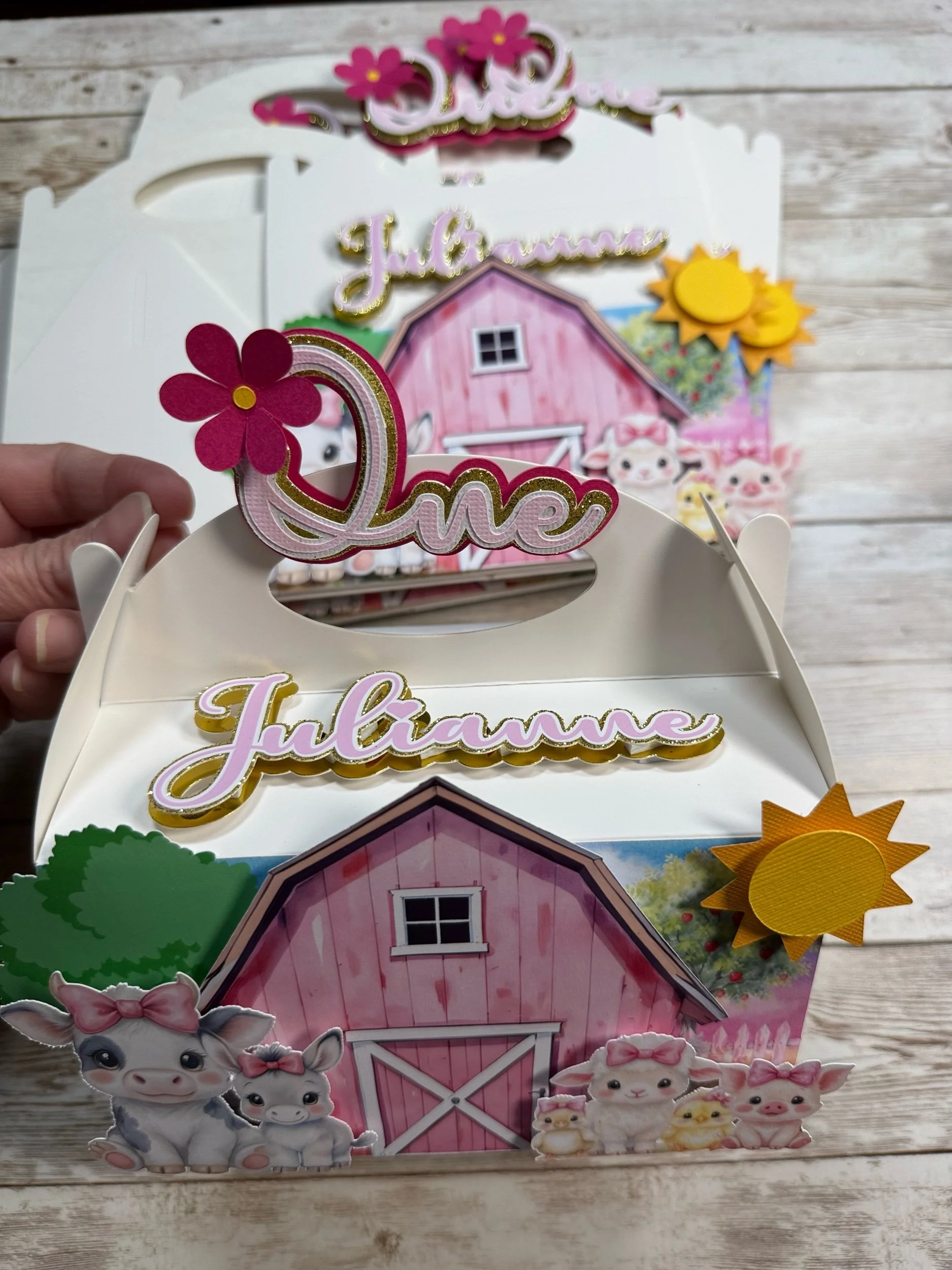pink farm favor boxes