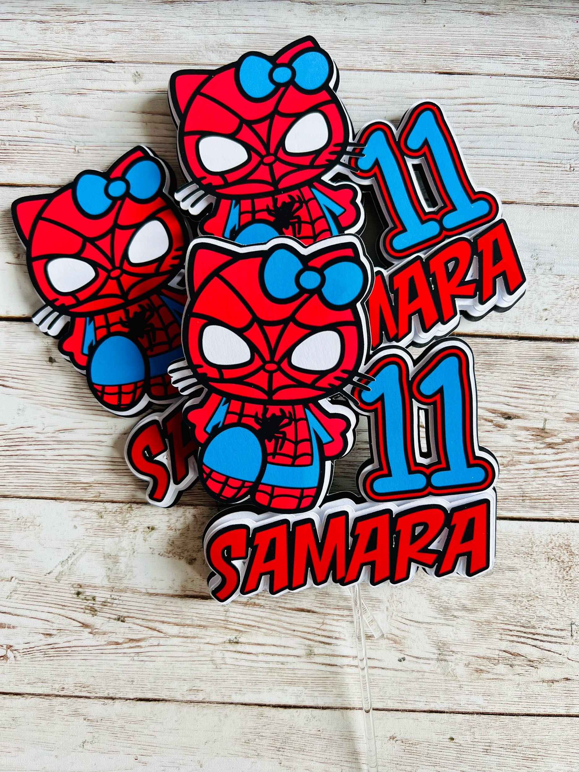 hello kitty spiderman cupcake toppers