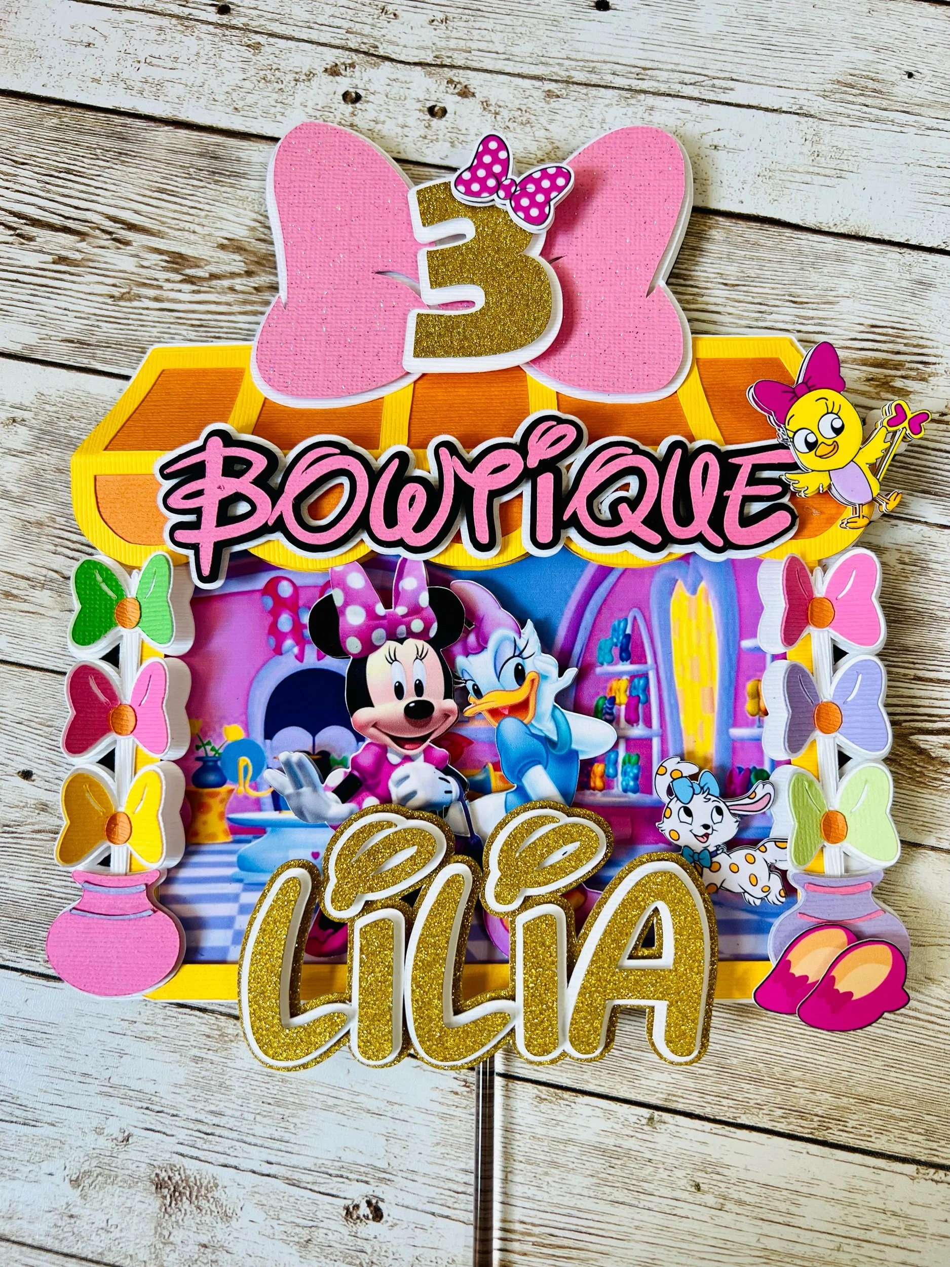Personalized Minnie Bowtique Cake Topper