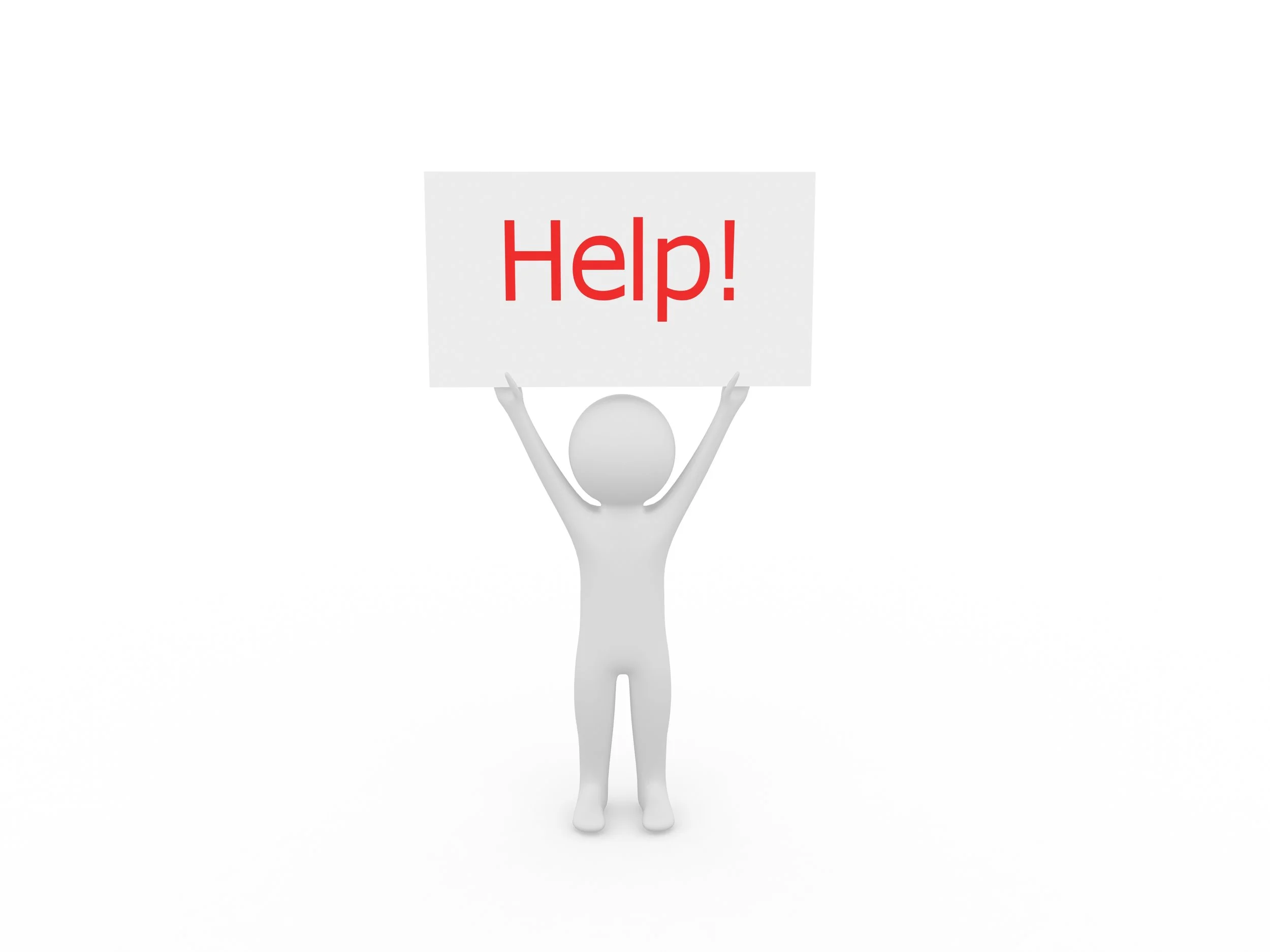 Small figure holding a Help sign, representing ongoing VSCO Workspace support for returning clients.