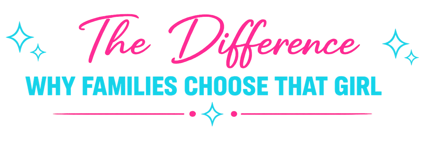 Colorful neon-style text that reads "The Difference: Why I Am Lies Choo That Girl" with sparkles and lines in pink, purple, and blue on a black background.