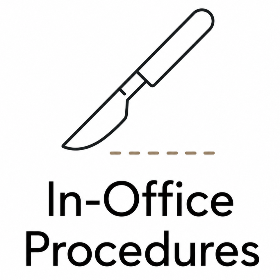 Icon of a knife above dashed line and the text 'In-Office Procedures' below.