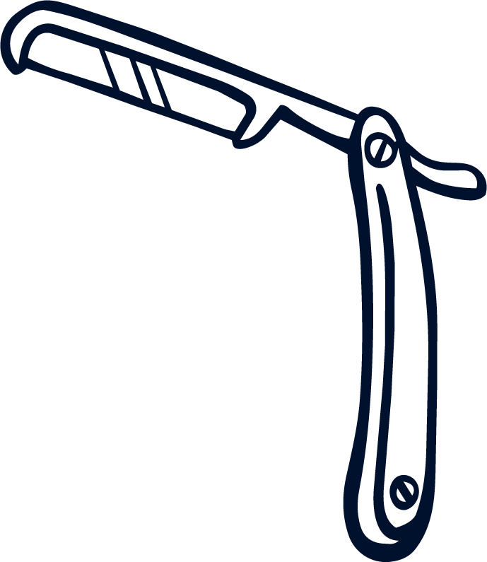 Outline drawing of a straight razor with a folding handle.