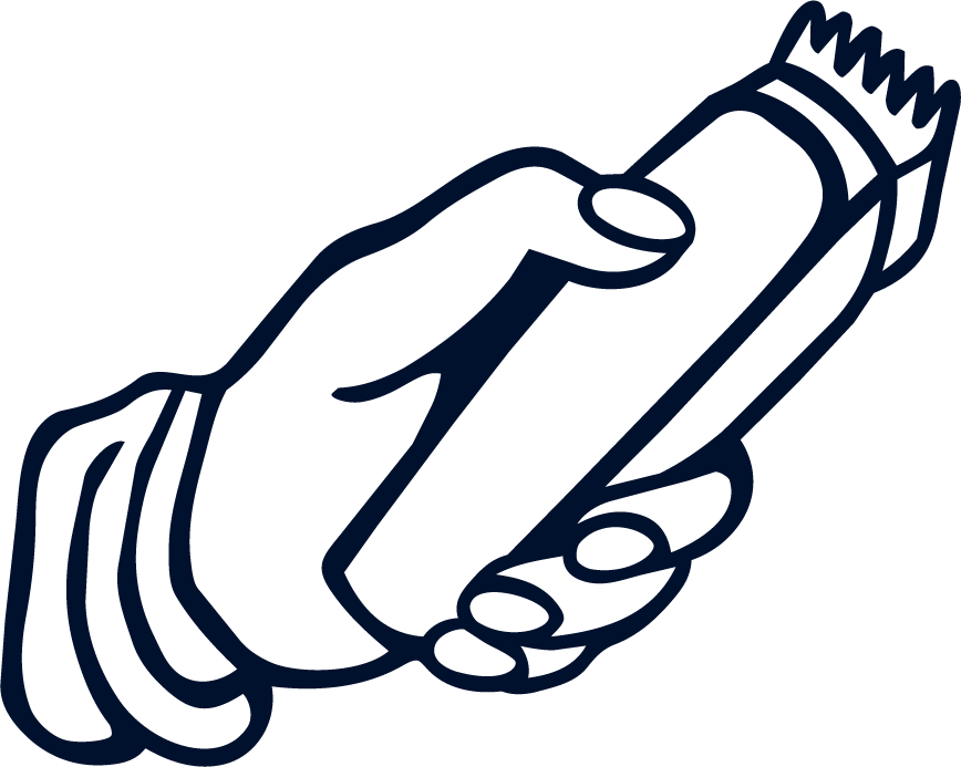 Outline drawing of a hand holding a chainsaw.