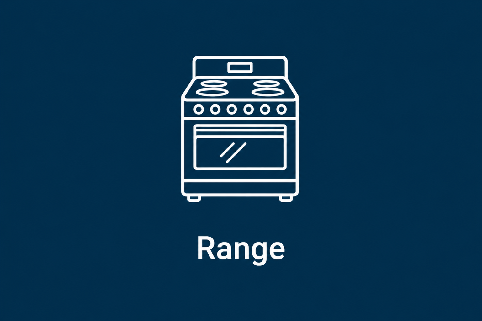 Icon of a stove with the word "Range" underneath, set against a dark blue background.