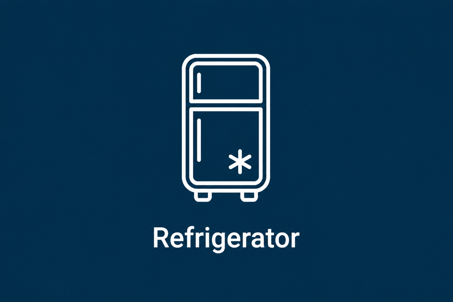 Icon of a refrigerator with a snowflake symbol, labeled 'Refrigerator' on a dark blue background.