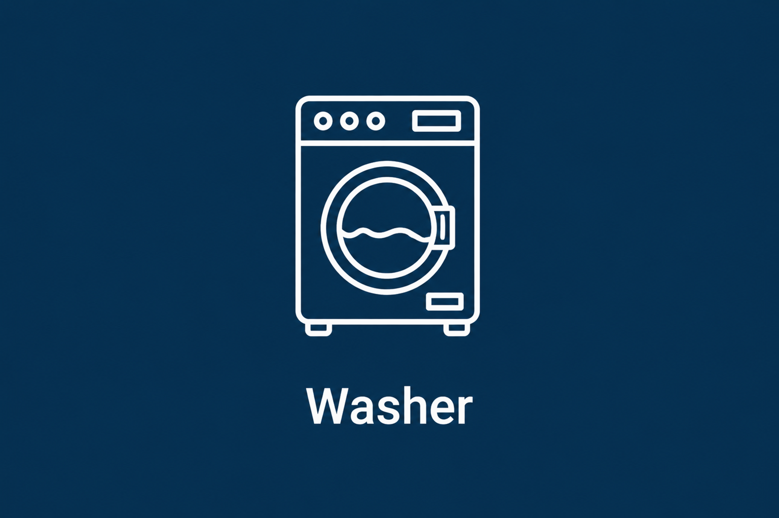 Line drawing of a washing machine with water inside and the word 'Washer' below it.