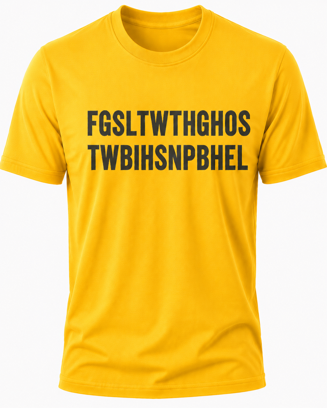 Yellow Christian T-shirt featuring the "Hidden Message" design inspired by John 3:16, using a hidden acronym to reveal the Gospel message of God's love and salvation through Jesus Christ.