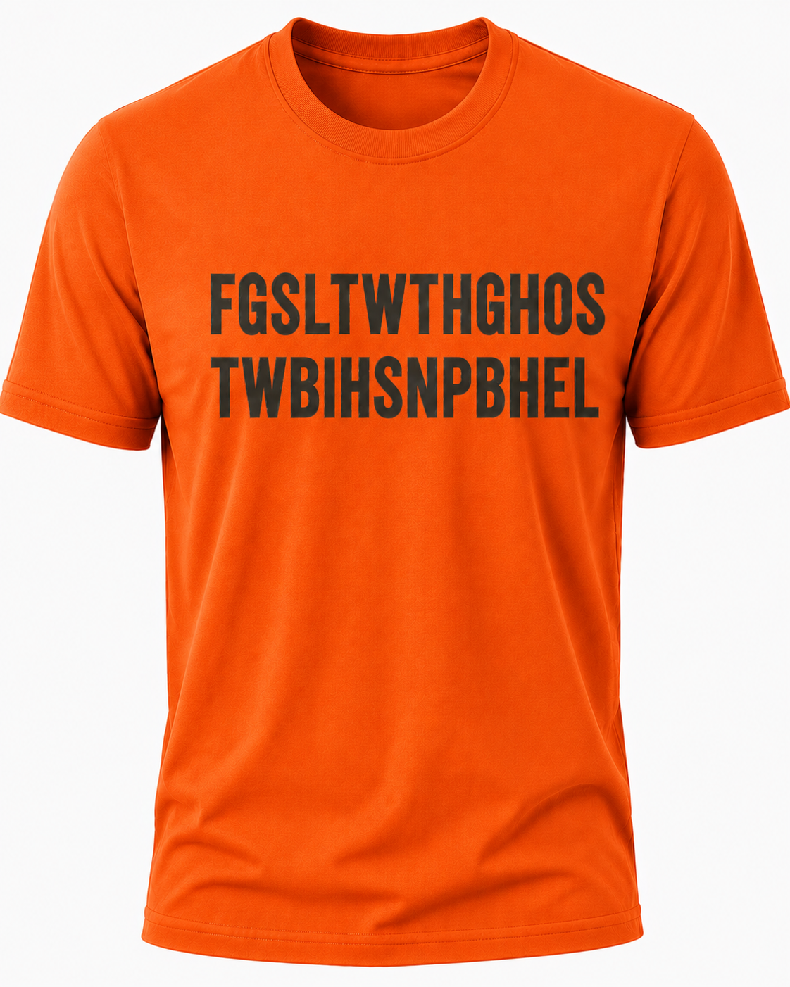 Orange Christian T-shirt featuring the "Hidden Message" design inspired by John 3:16, using a hidden acronym to reveal the Gospel message of God's love and salvation through Jesus Christ.