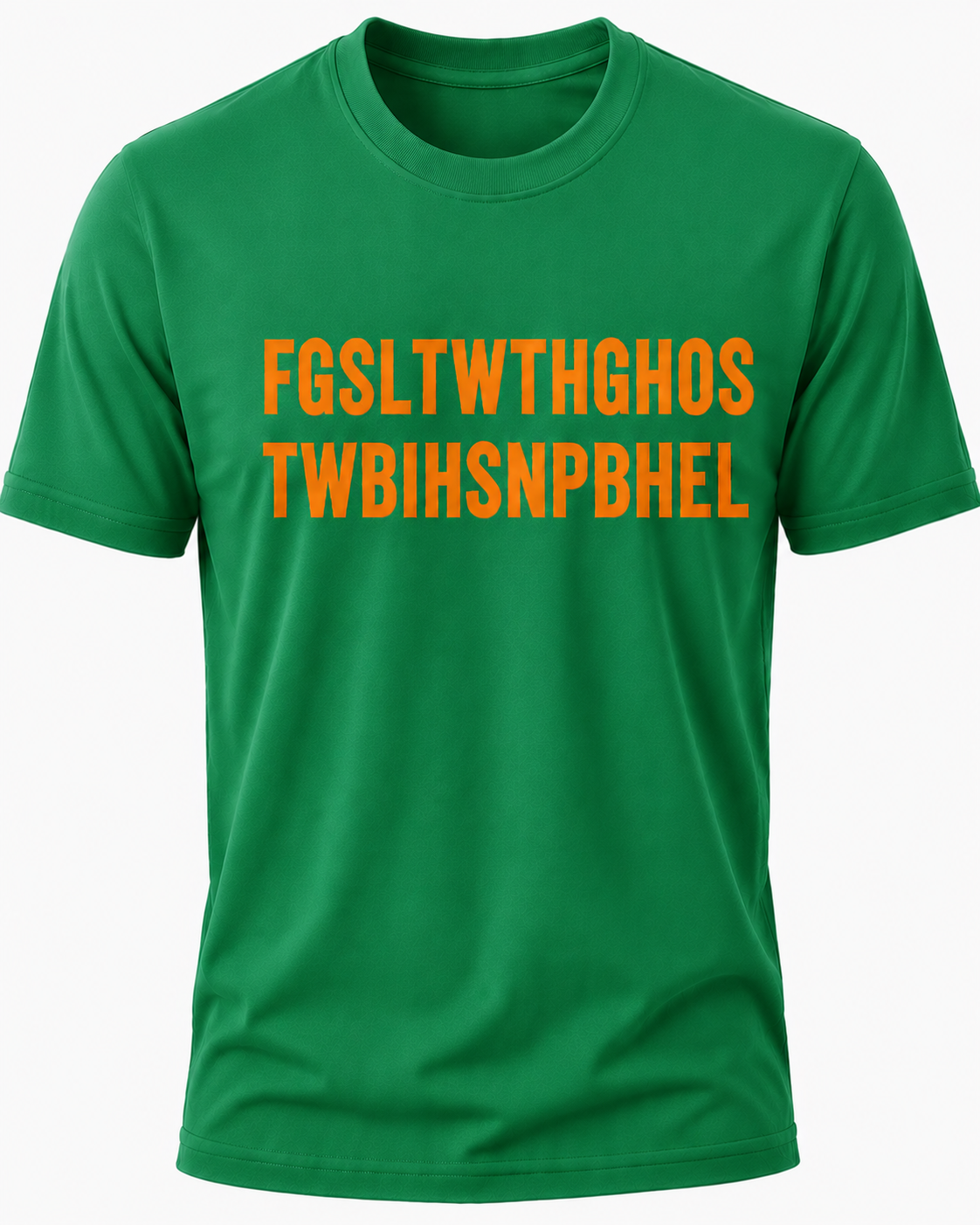 Green Christian T-shirt featuring the "Hidden Message" design inspired by John 3:16, using a hidden acronym to reveal the Gospel message of God's love and salvation through Jesus Christ.
