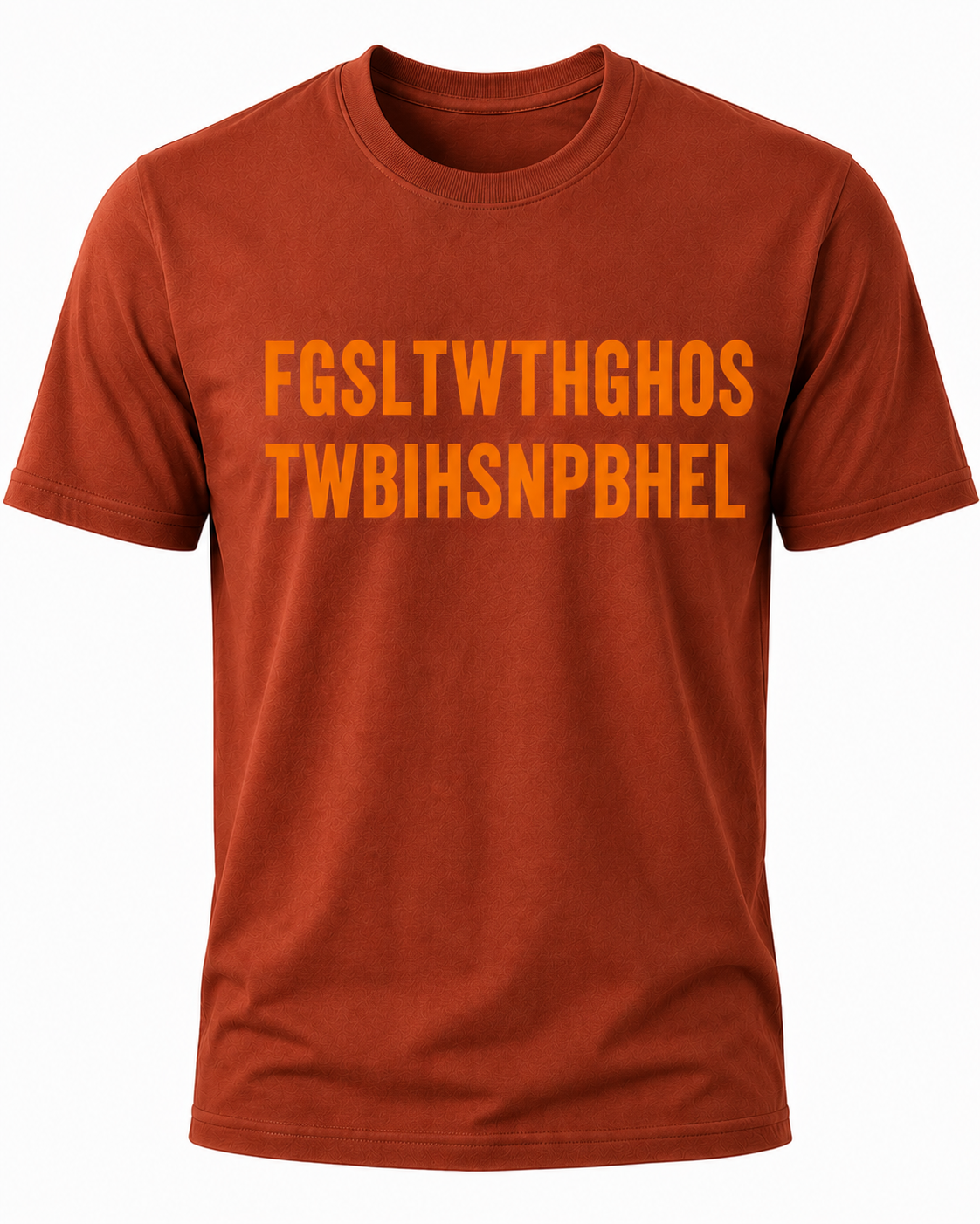 Rust Christian T-shirt featuring the "Hidden Message" design inspired by John 3:16, using a hidden acronym to reveal the Gospel message of God's love and salvation through Jesus Christ.