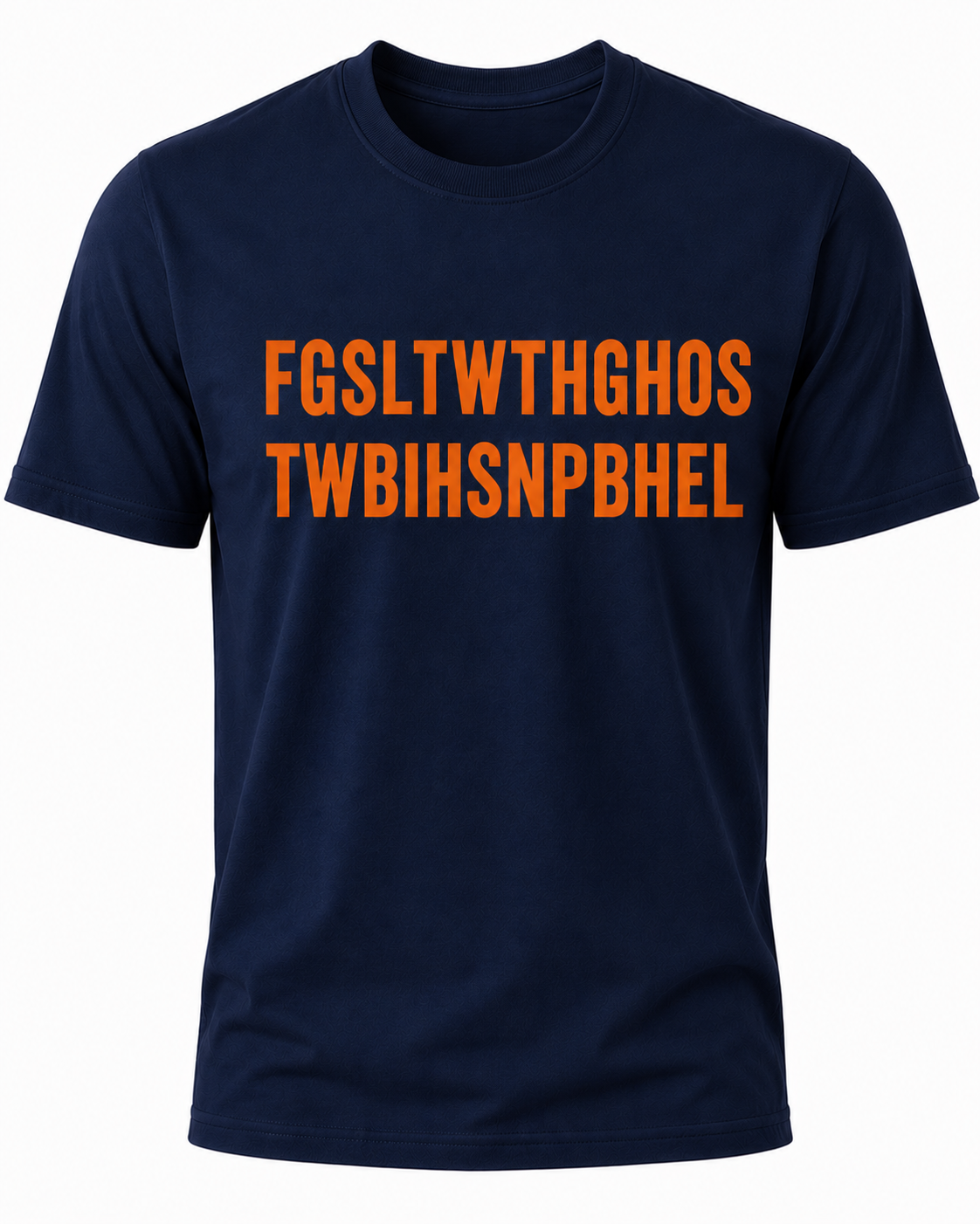 Navy Christian T-shirt featuring the "Hidden Message" design inspired by John 3:16, using a hidden acronym to reveal the Gospel message of God's love and salvation through Jesus Christ.