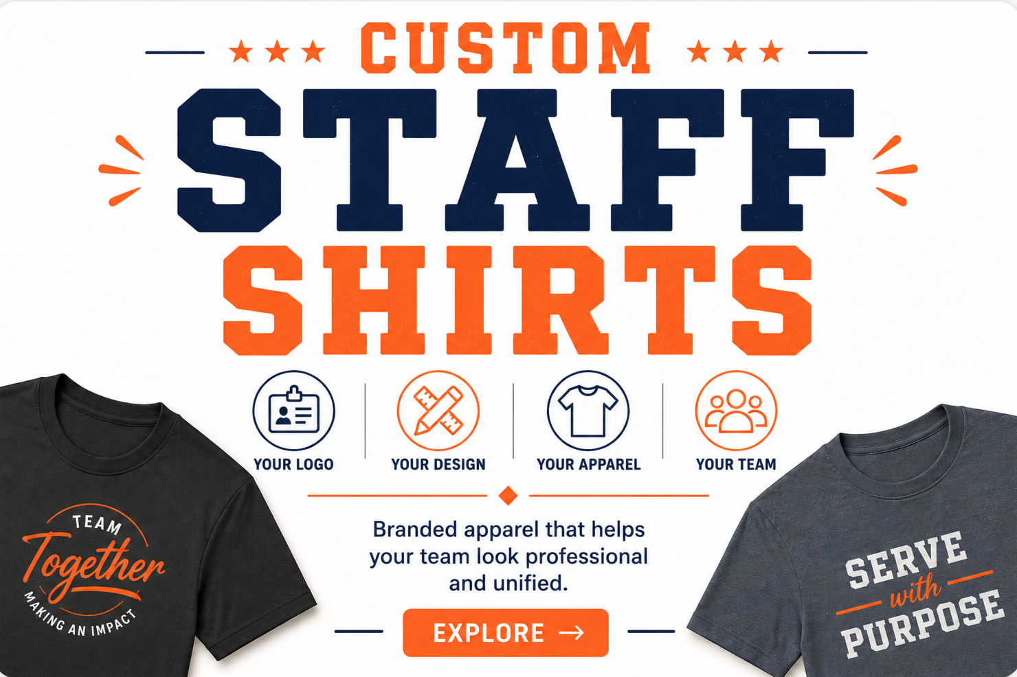 Custom Staff Shirts category featuring personalized apparel for employees, volunteers, and event staff.