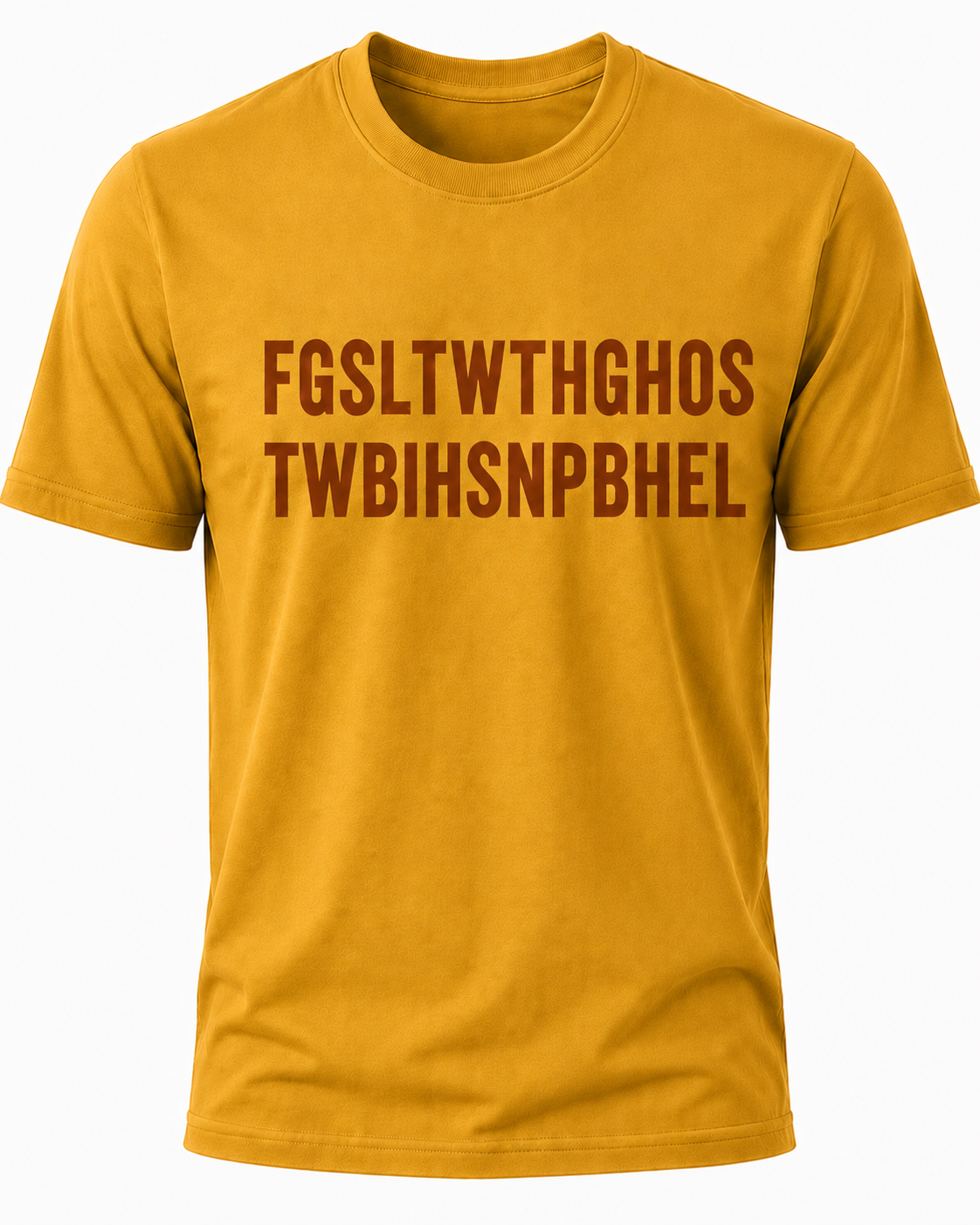 Mustard Christian T-shirt featuring the "Hidden Message" design inspired by John 3:16, using a hidden acronym to reveal the Gospel message of God's love and salvation through Jesus Christ.