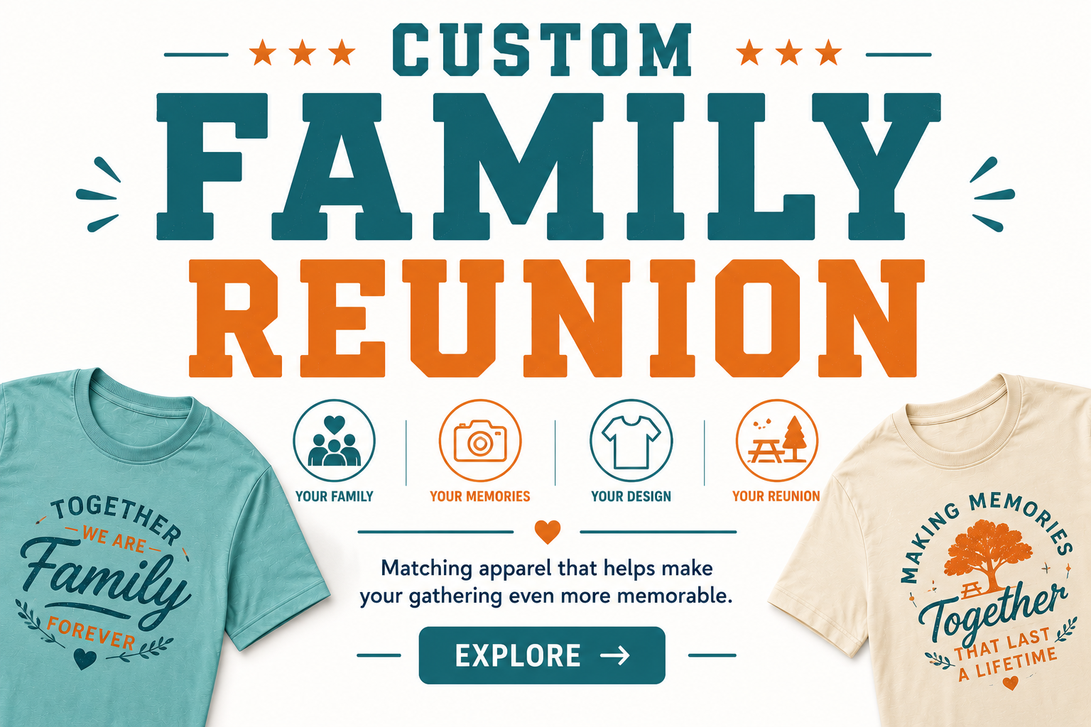 Custom Family Reunion Shirts category featuring matching apparel for family reunions and special gatherings.