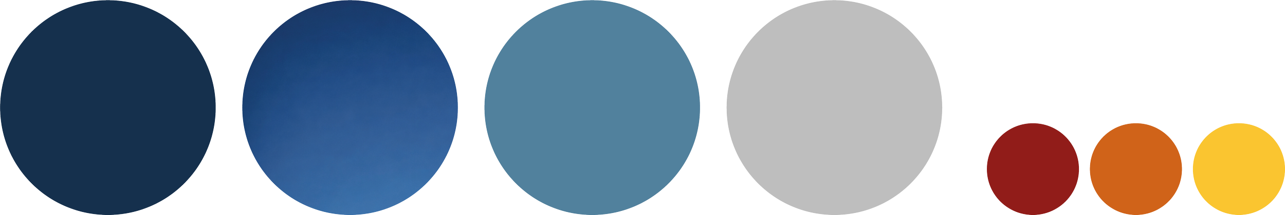 Círculos coloridos com diferentes tons de azul, cinza, vermelho, laranja e amarelo, dispostos em sequência horizontal.