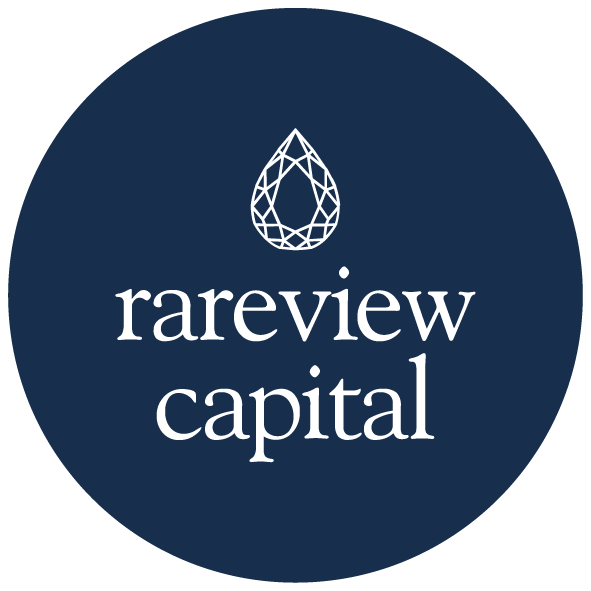 Logotipo de Rareview Capital, com ícone de uma gota de água estilizada acima do nome.