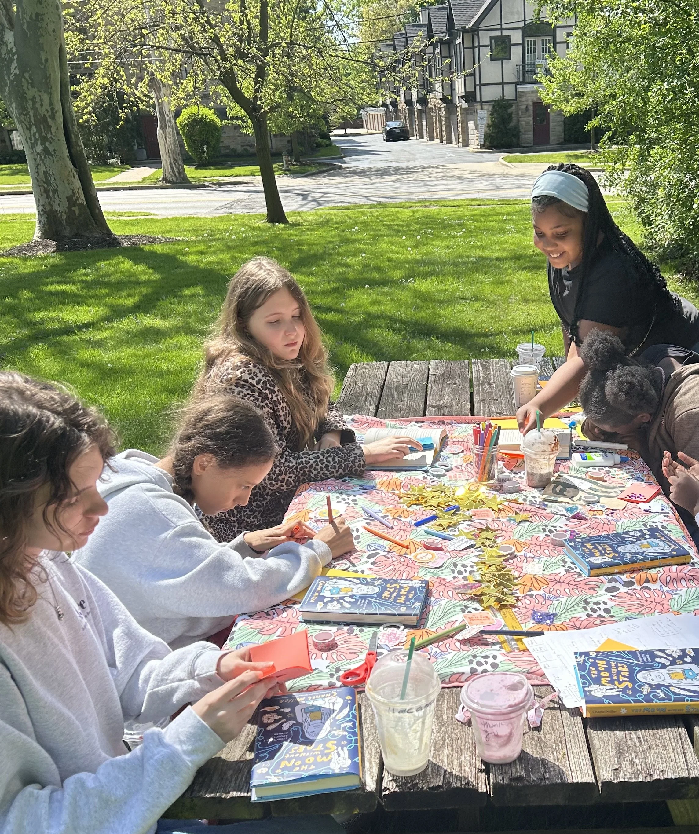 Making empowerment zines for friends during April's book club where we took advantage of the warmer weather! 