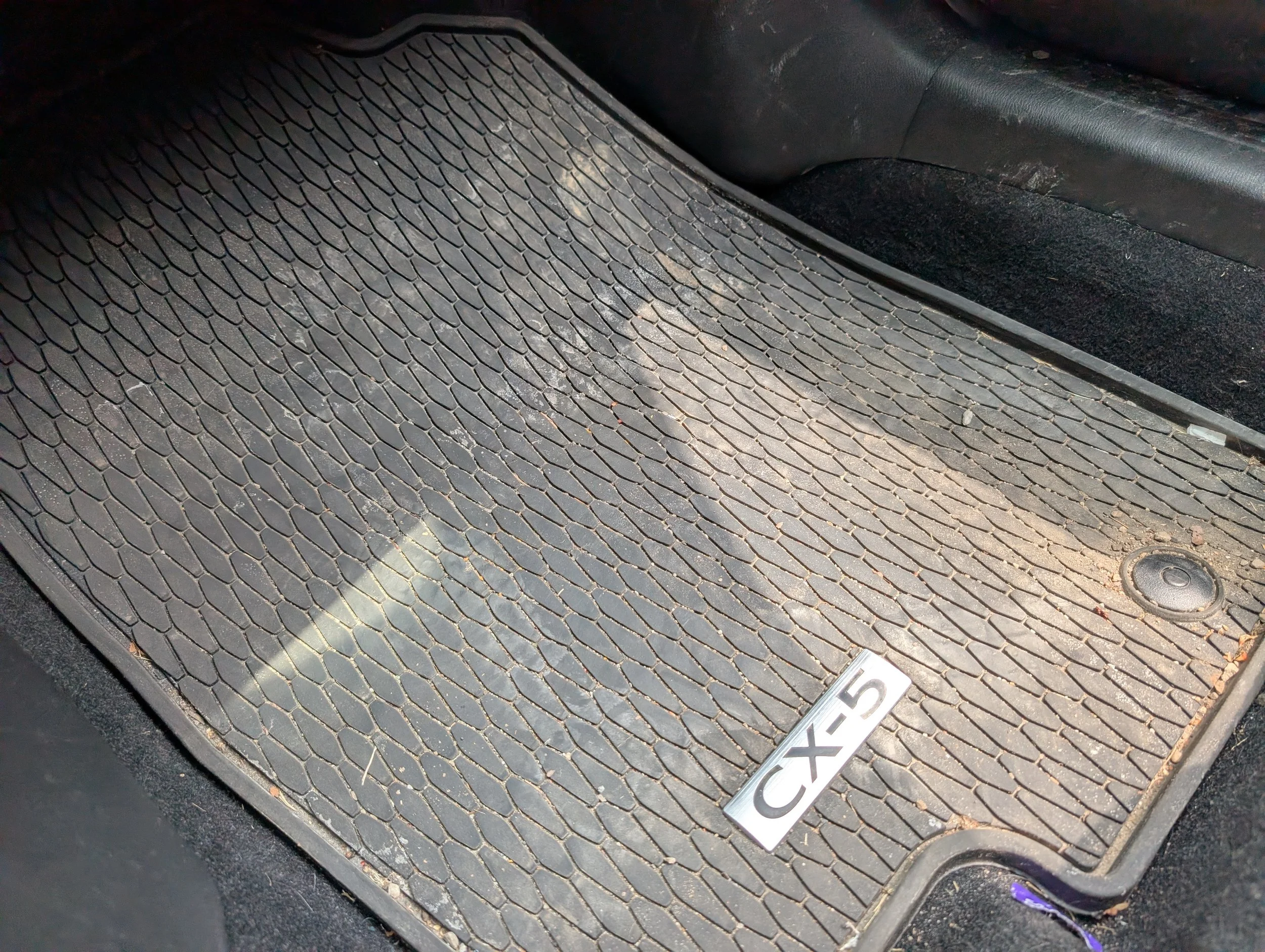 Car floor mat with a textured, black pattern and a partially visible license plate number 'CEX 503' at the bottom right corner.
