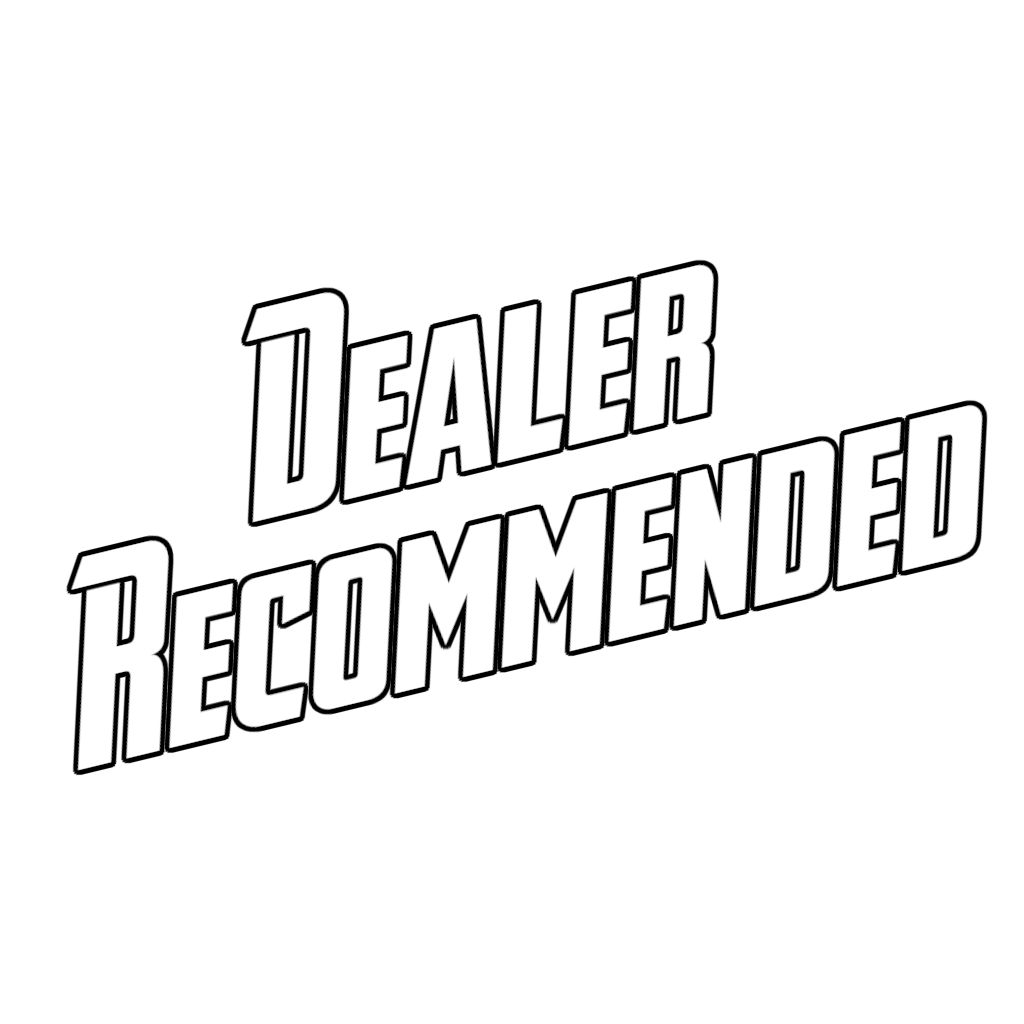 Black background with white text that says "Dealer Recommended" in bold, stylized font.