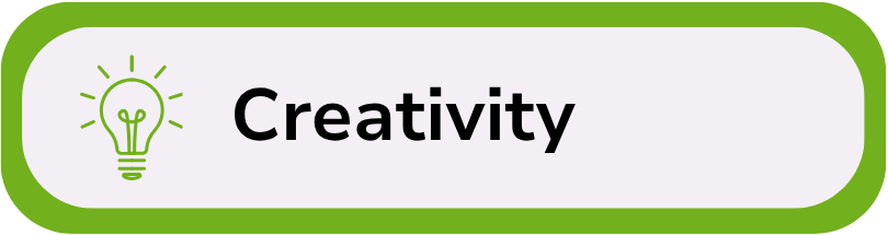 Green banner with lightbulb icon and the word 'Creativity' in bold to symbolize innovative thinking.