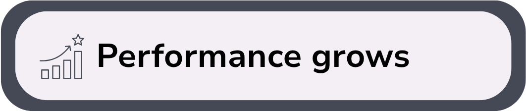 Graphic with a bar chart showing upward growth, a star, and the text 'Performance grows'.