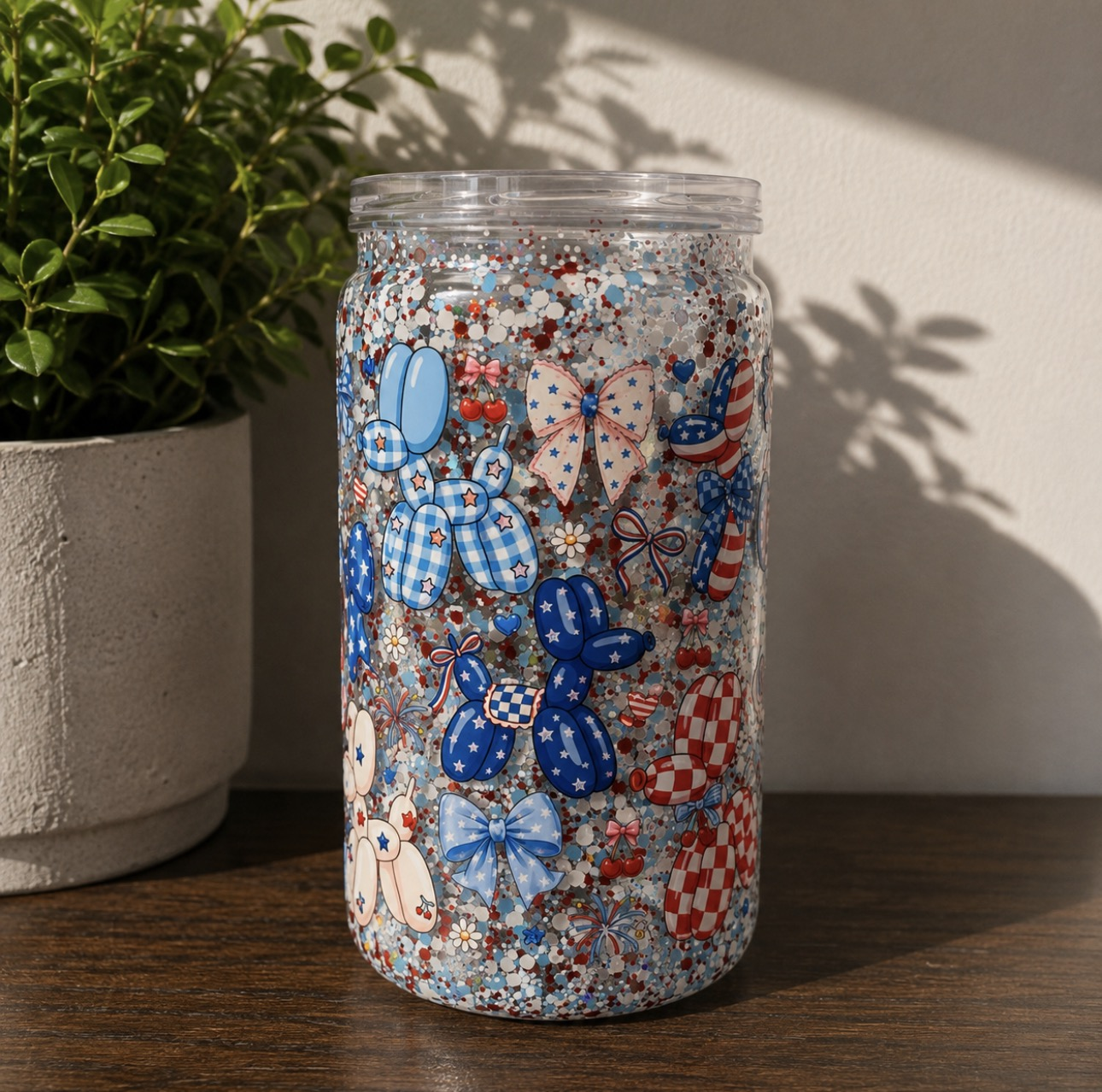16 oz 4th of July balloon dog cup