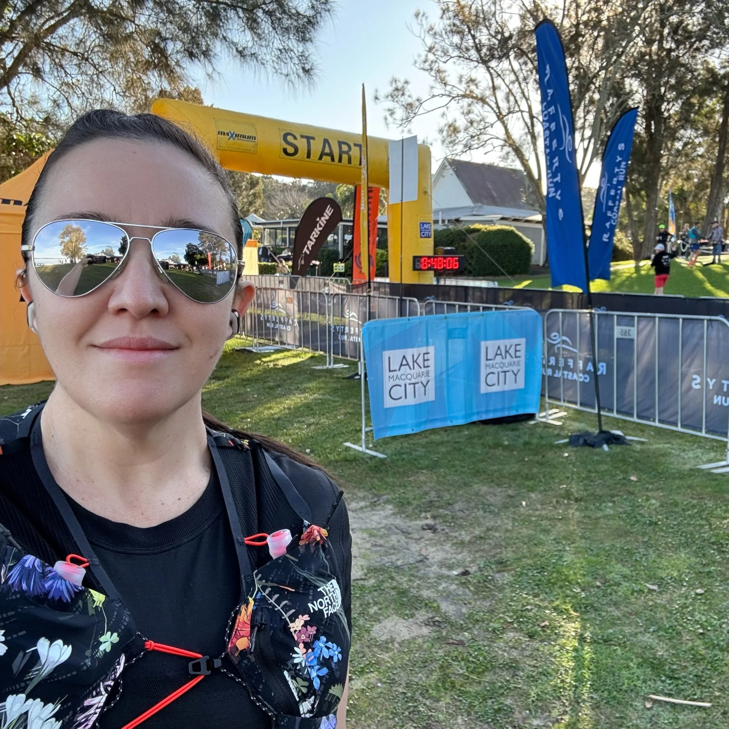 At the start line under the yellow arch, Raffertys Resort