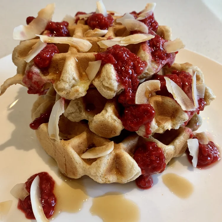 Waffles with raspberry and coconut