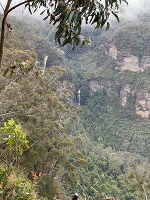 A waterfall across the valley