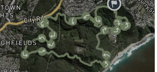 Satellite map of the Glenrock Loop route