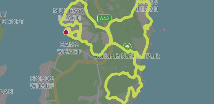 Course map of the Raffertys Coastal Run 22 km loop through Wallarah National Park