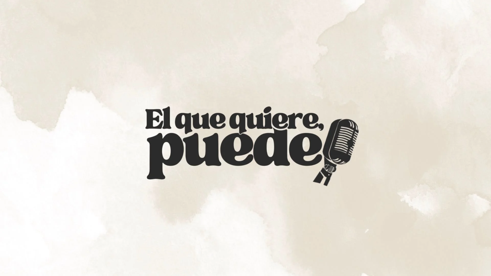 Text in Portuguese reads 'El que quiere puede' with a microphone graphic on a light, textured background.