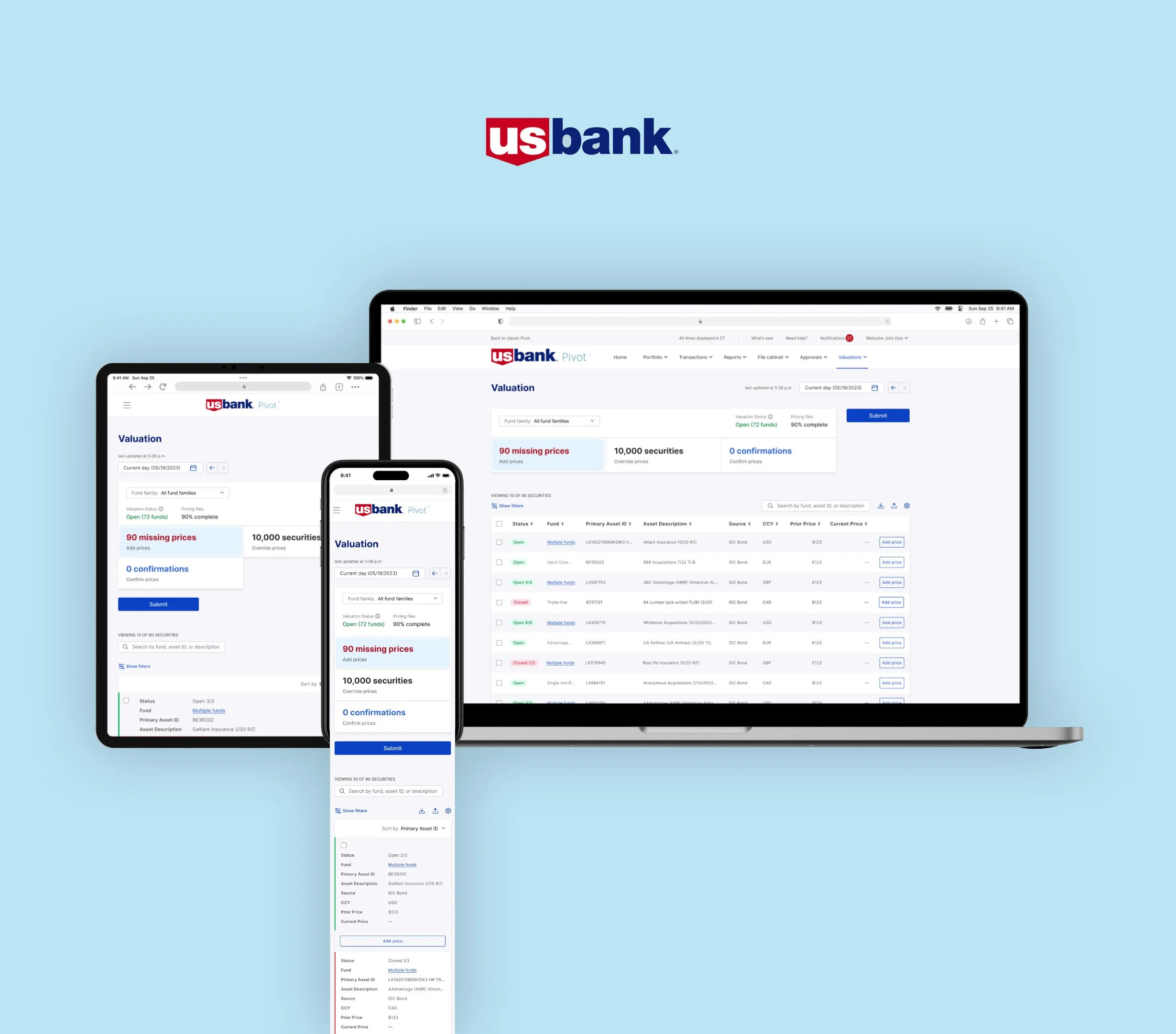 U.S. Bank Pivot // Valuations Dashboard // Design and Testing