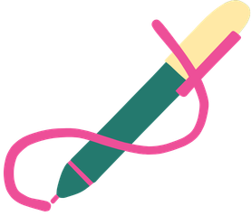 Illustration of a stylized pen or marker with a pink cord wrapped around it.