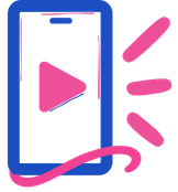 Smartphone with a play button on the screen and speaker icons indicating audio or sound.