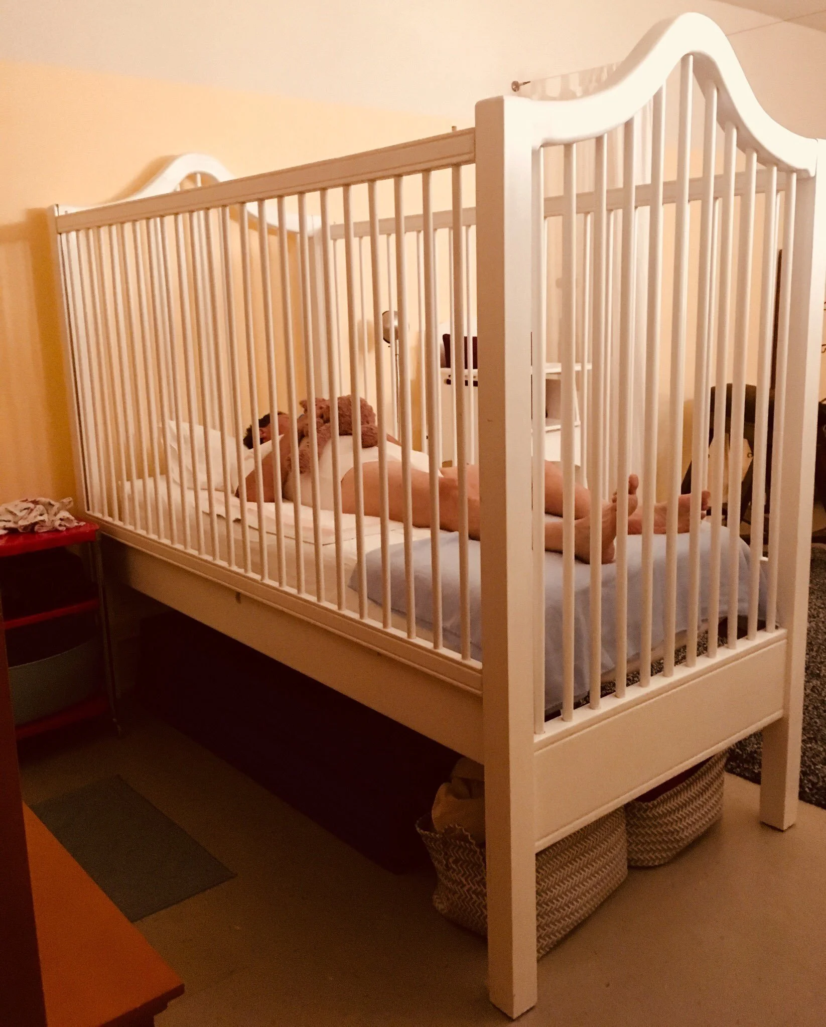 Quiet time in the crib.
 Corner Time's former location  