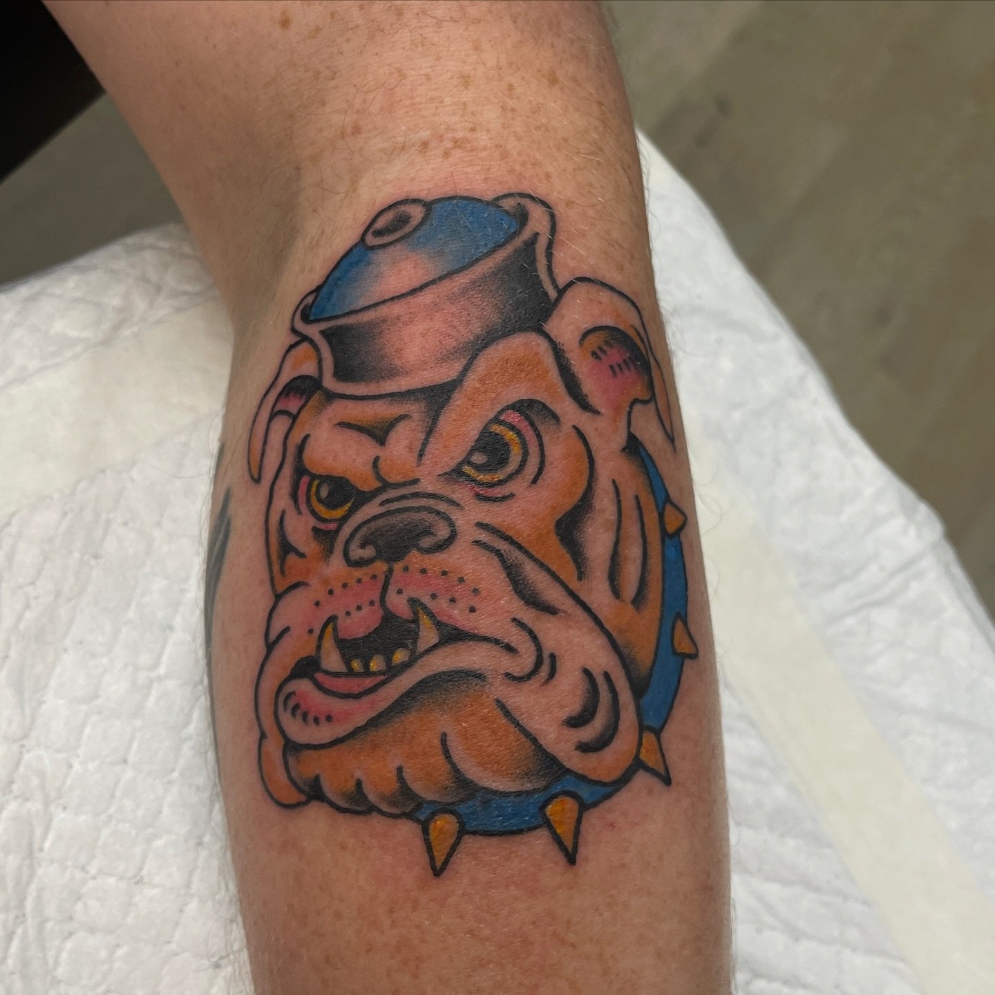 Big dawg! 

Based off a vintage varsity shirt, thanks Lachlan! 

@joya_tattoocollective 

#traditionaltattoo #bulldogtattoo #boldtattoo #tatooart #sydneytattoo