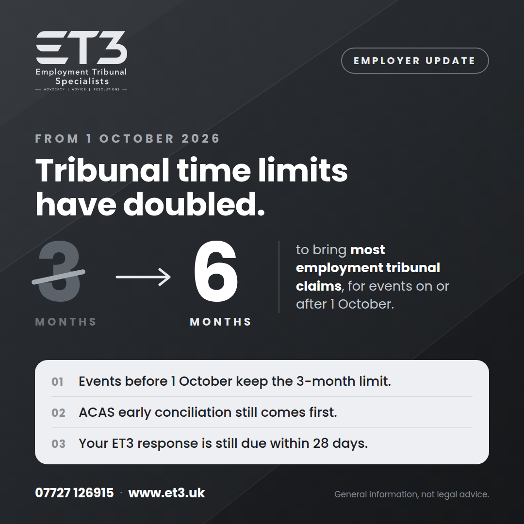 Employment tribunal time limits doubled today.