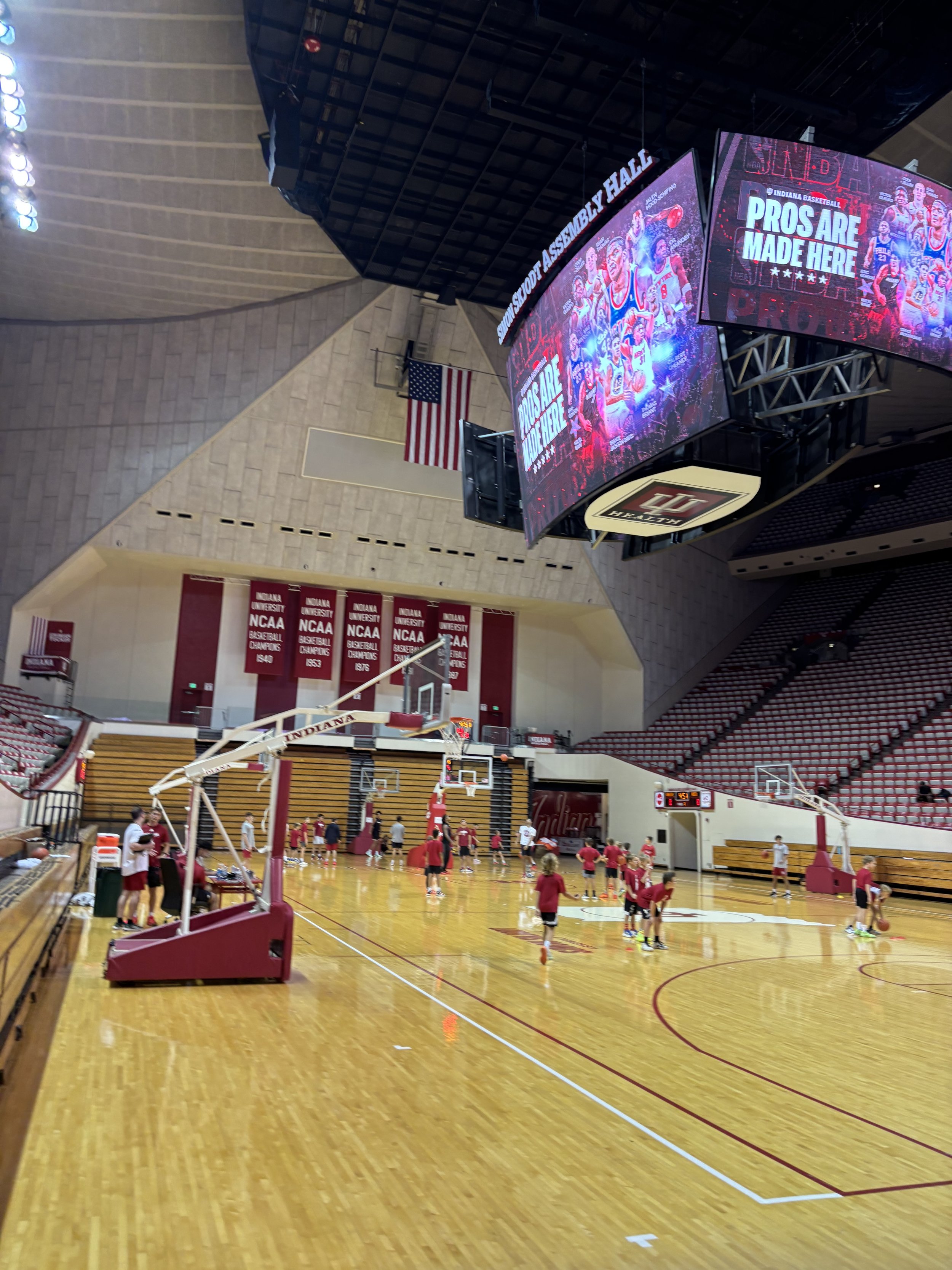 Getting ready for an on-court player interview, Indiana University