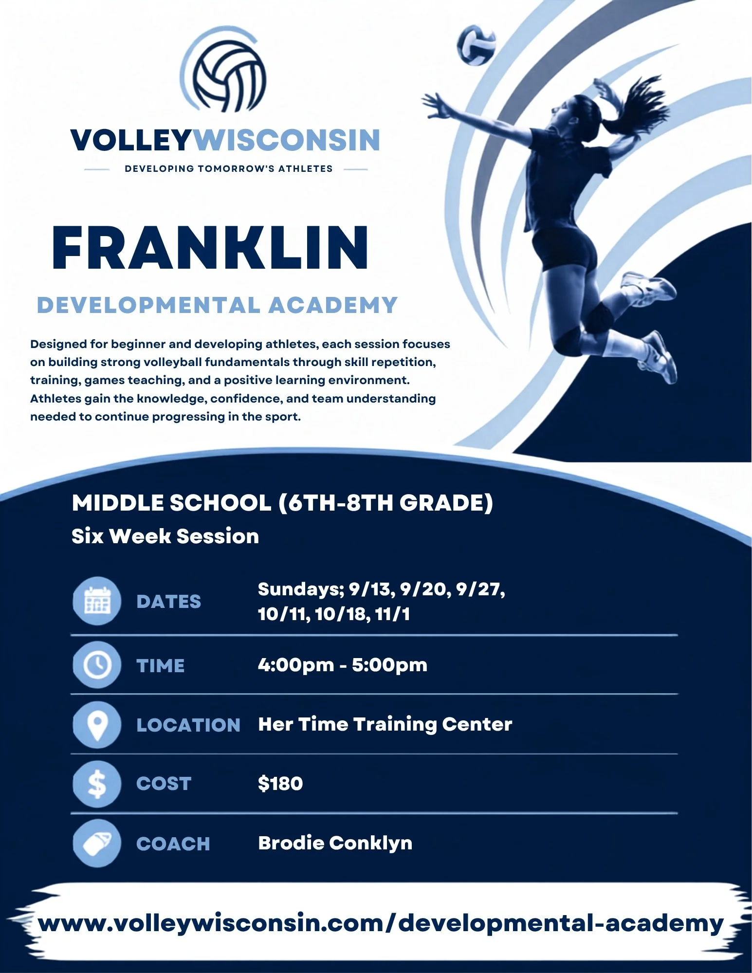 🏐 DEVELOPMENTAL ACADEMIES ARE HERE! 🏐

Registration closes next week, and we&rsquo;d love to have your athlete join us! 🙌

Our Developmental Academies are designed for middle school athletes looking to build their skills, gain confidence, and have