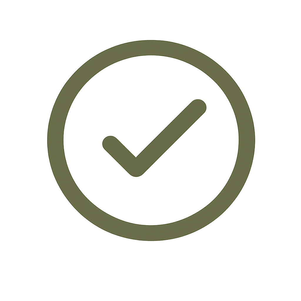 Green checkmark inside a circle on a black background.