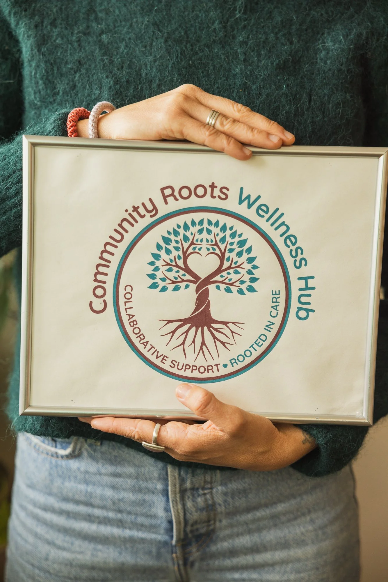 Community Roots Wellness Hub sign, home of Gorge Therapy Group in White Salmon, WA