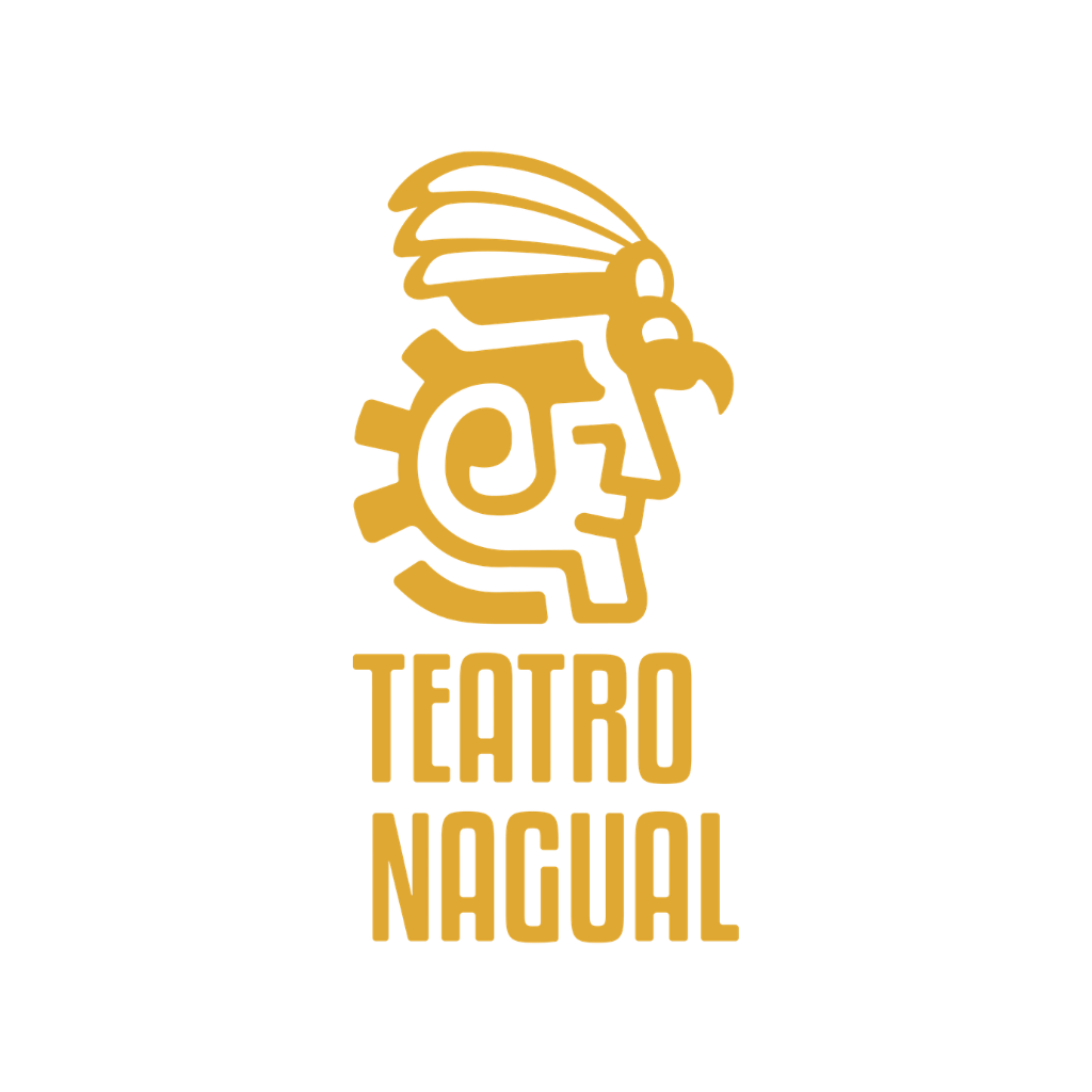 A logo features a stylized golden outline of a Aztec or ancient Mesoamerican figure with a headdress, combined with a gear. Below the logo, the text 'Teatro Nacial' is written in bold, uppercase letters.