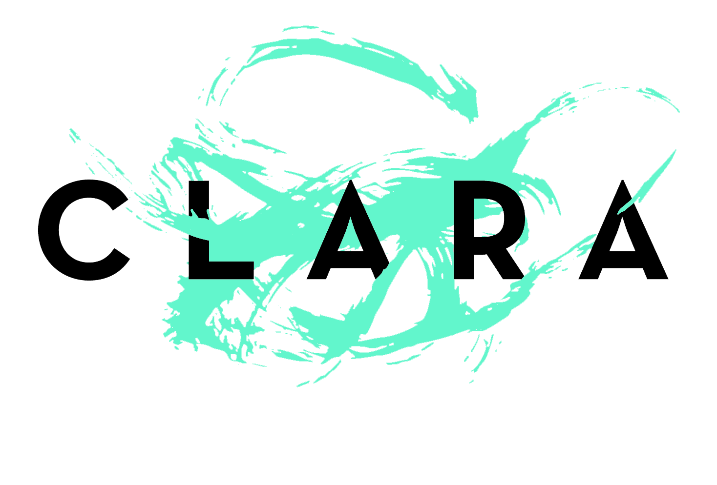 The word 'CLARK' overlaid on a turquoise, stylized eye with brushstroke details on a black background.