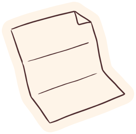 Simple line drawing of a folded sheet of paper with writing lines.