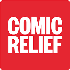 Red square with white text that reads 'Comic Relief'